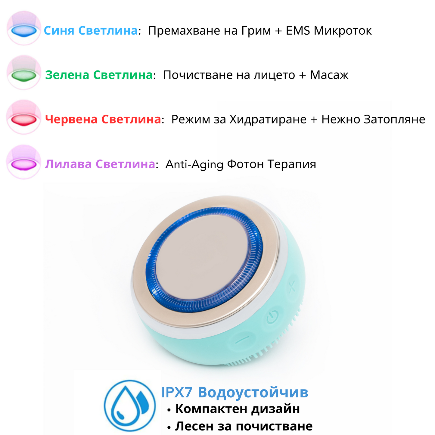 beMe Козметичен уред за лице – 4 режима за почистване, хидратация и anti-age грижа