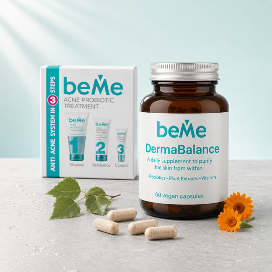 beMe Вътрешна и външна грижа за чиста кожа – DermaBalance + 3в1 рутина