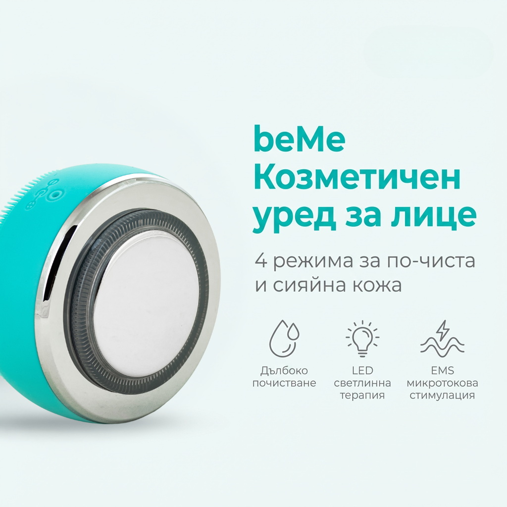 beMe Козметичен уред за лице – 4 режима за почистване, хидратация и anti-age грижа